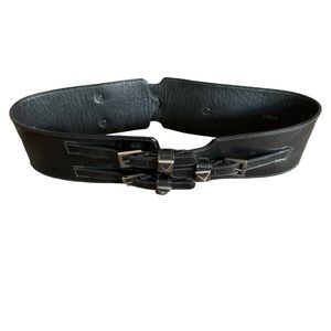 Oscar de la Renta Black Genuine Leather Gun Metal Stud Corset Belt Size Medium